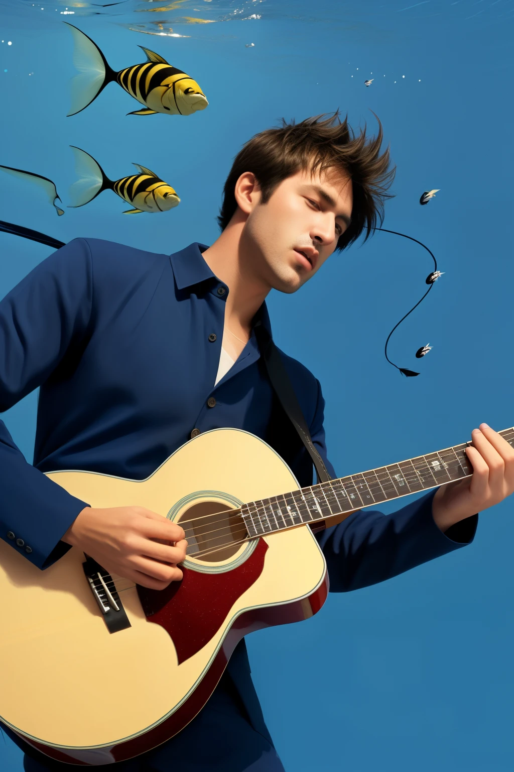 Play the guitar, male,Flying fish suit