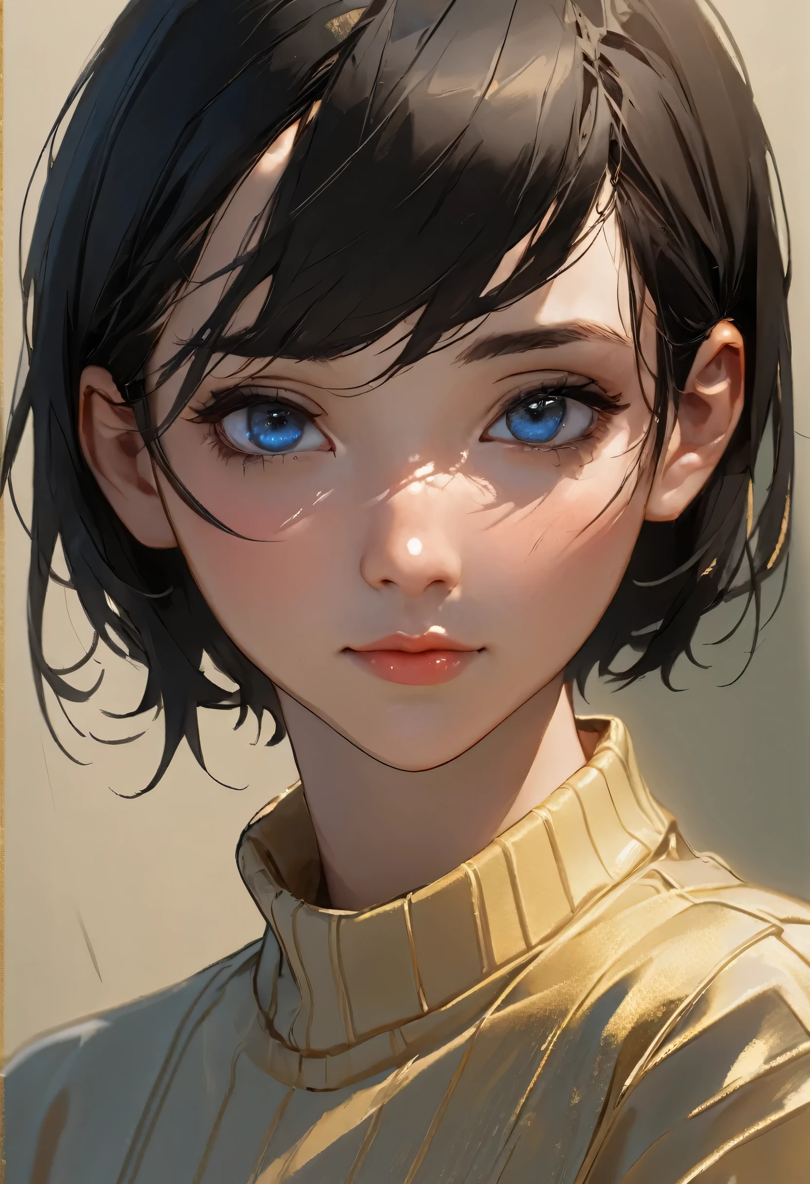 (masterpiece:1.3), (8k, photorealistic, RAW photo, best quality: 1.4), (1girl), beautiful face, (realistic face), (black hair, short hair:1.3), beautiful hairstyle, realistic eyes, beautiful detailed eyes, (realistic skin), beautiful skin, (sweater), absurdres, attractive, ultra high res, ultra realistic, highly detailed, golden ratio