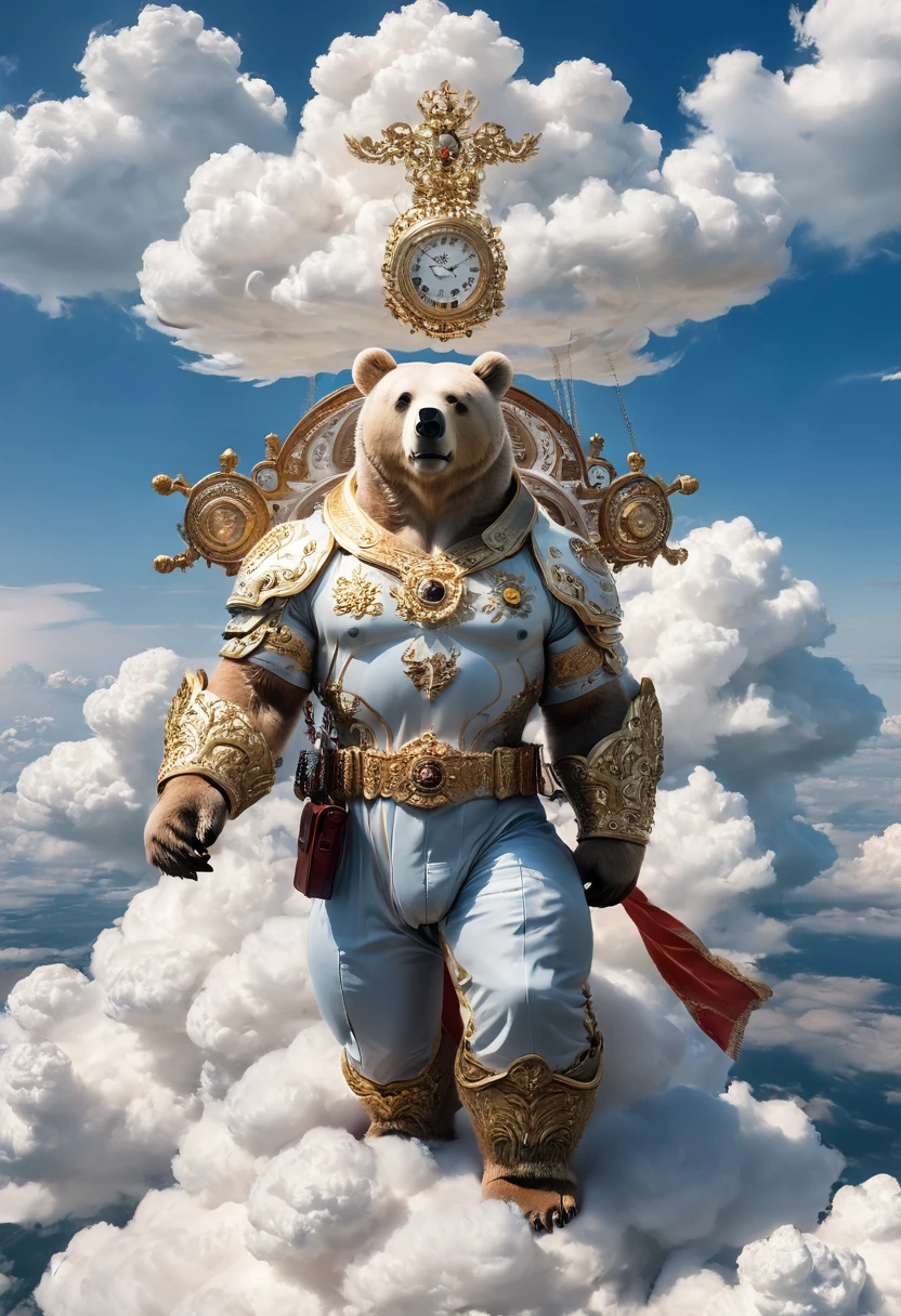 raw photo of A detailed fluffy white cloud Floating bear made of cloud. OverallDetail, (masterpiece, best quality, Professional, perfect composition, very aesthetic, absurdres, ultra-detailed, intricate details:1.3)