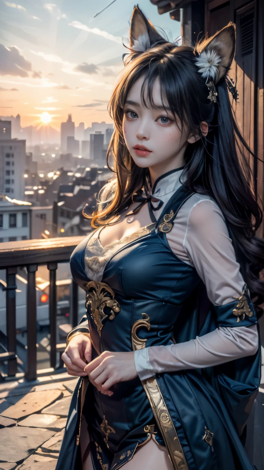 a picture of a mecha fairy rest a 彩虹色of花草甸, whole body,Fox ears，Tail. Hanfu. Exquisite beauty (Super detailed, masterpiece, 最好of质量: 1.4) woman, Dynamic Angle (Best details, masterpiece, 最好of质量), Flat viewing angle. Best details face (Best details, masterpiece, 最好of质量: 1.5), 极度woman化 (Best details, masterpiece, 最好of质量), wing, Red hair, Long hair, Dynamic eye color, , rest (彩虹色of花草甸: 1.6), Full Color, (Perfect spectrum: 1.3),( 充满活力of工作: 1.4) 鲜艳of白色, orange, of, 绿色of, 蓝色of, indigo, violet daylight, Sun rise, High Detail, Fantasy Art, RPG art 最好of质量, 16K, [Super detailed], masterpiece, 最好of质量, (Super detailed), whole body, Super wide angle shooting, Reality,, Anatomically correct, 有紋理of皮膚, High Detail, 8k