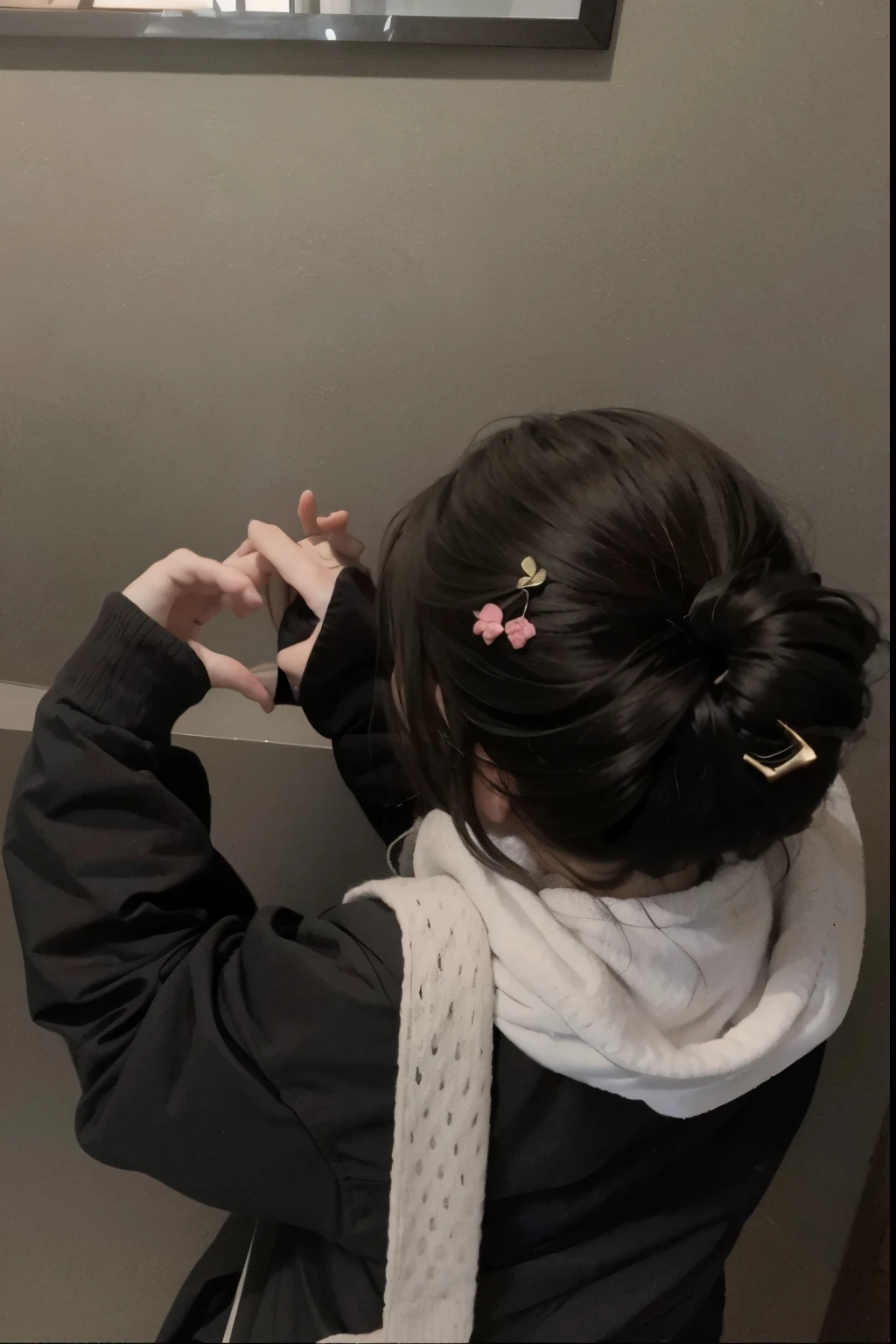 A girl showing hwart shaoe with hands