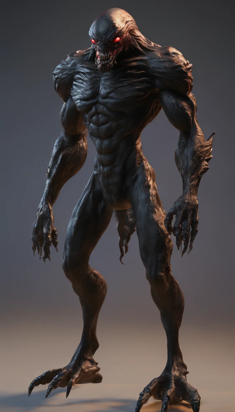 black, Scary, high, monster, mutant, with claws, alien creature, obsidians skin