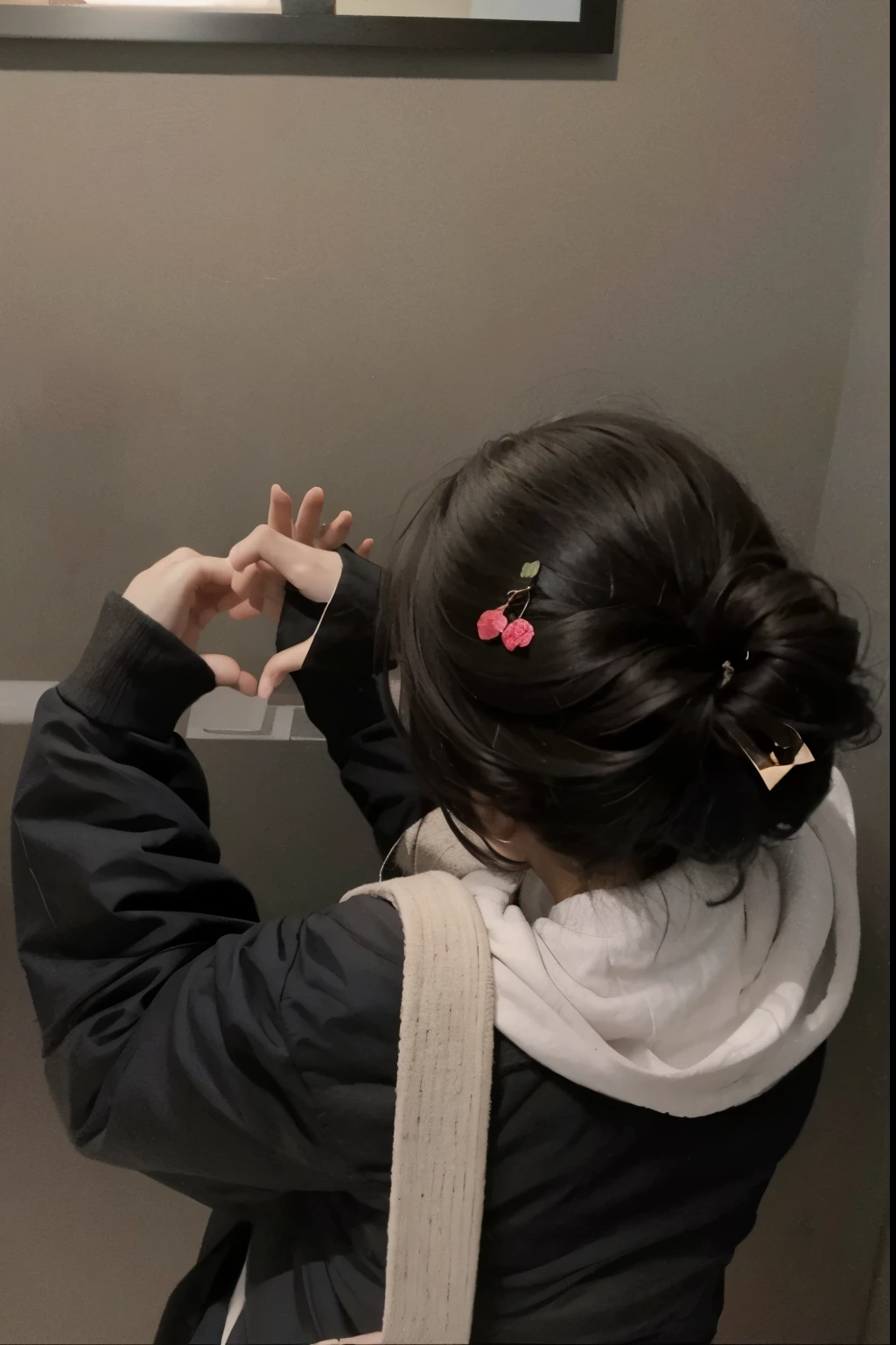 A girl showing hwart shaoe with hands