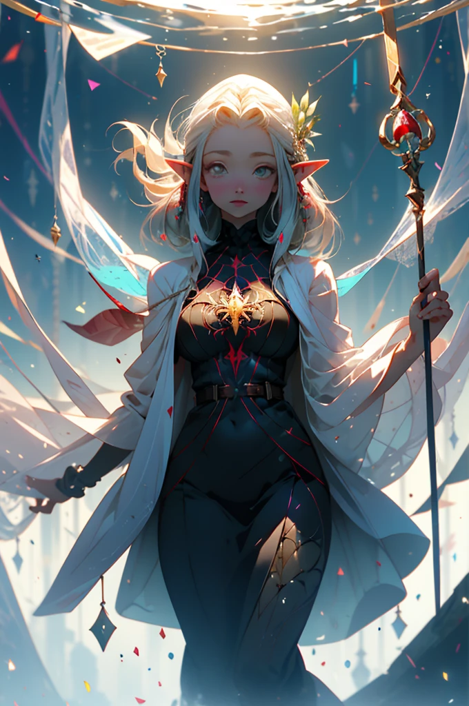 In a mystical world a trickster elf appears to hover dressed in finest translucent silks, in the right light the spider webs she hangs from glimmer, she beckons he prey come closer
