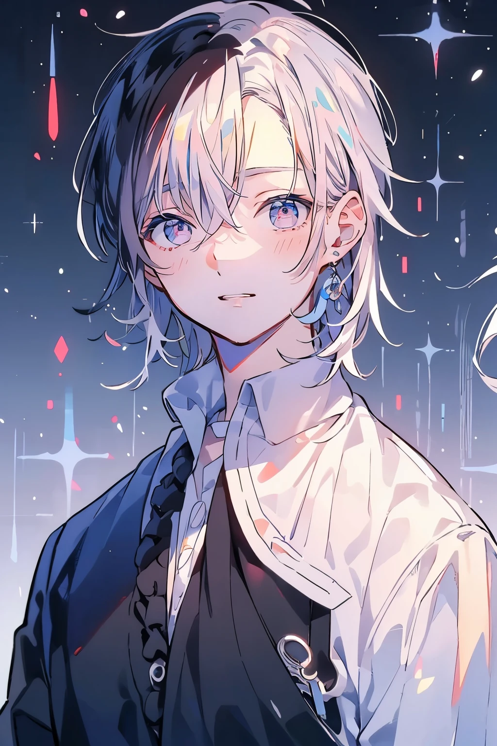 (Mastepiece), (Best Quality), Very detailed, ((Two friendly men)), Perfect Face, Beautiful Face, Very detailed顔,(Black Haired Man:1.3),(Man with white hair:1.3),suit,shirt