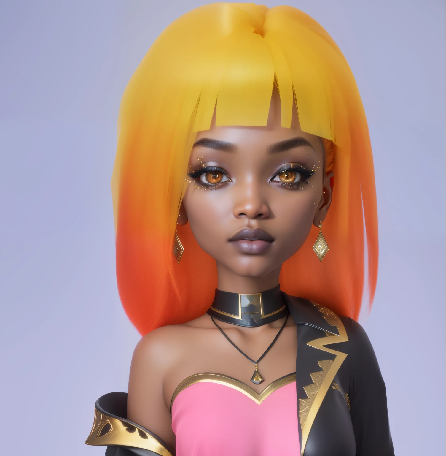 High-quality work，Realistic works，Super premium graphics，8K HD CG works，high quality graphics，High-definition and exquisite CG works，10x pixels，Ultra-fine details：1.1，Advanced technical details：1.1Realistic photo effects，Interior lighting effects：1.5，natural soft light：1.5. Light effect（Virtual light effects：1.8），ultra high resolution，leather outfit，ombre orange to red hair，high detailed hair（Quality hair details：1.1）hazle eyes，Double eyelids look good，Sharp eye makeup, Create exquisite eyelash makeup, soft eyebrows, Ultra-detailed eyes，a ethnic nose, plump black lips, rosey cheeks, With delicate makeup on her face , pretty face, The face shape is perfectly proportioned,（Advanced facial details：1.1） masterpiece photography nsfw that captures the essence of a dream experienced by an awesome African young woman, perfect beautiful detailed face, realistic skin pores,