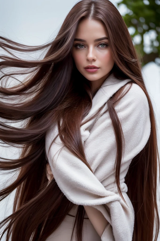 Professional photograph, best quality, 8K, hyper detailed, full body, A close up portrait of a Gorgeous, pretty, warm-hearted, kind-hearted, good-hearted, stunning, cheerful, sweet, polite, sensitive, sensible, shiny, charming, alluring, dreamy, graceful, majestic, classy, stylish, flowing super long brown haired argentinian woman. Flowing hair, silky hair, glowing hair, ethereal argentinian beauty, exotic argentinian beauty, timeless argentinian beauty, dream argentinian beauty. She has the cutest face, beaming countenance, fair porcelain skin, soft make-up, red lipstick, she is wearing a burgundy leather jacket, skinny trousers, and boots. She's glad, happy, cheerful, joyful, angelical face, angelical beauty. Affectionate woman, tenderness and delicacy in person.