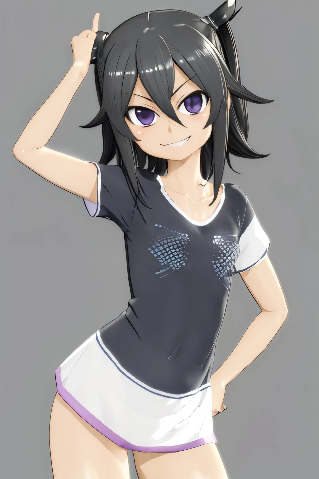 ((masterpiece,best quality)), Tomoko kuroki  1girl,  mantis 3d style , flat chest,  smug smile  . . 