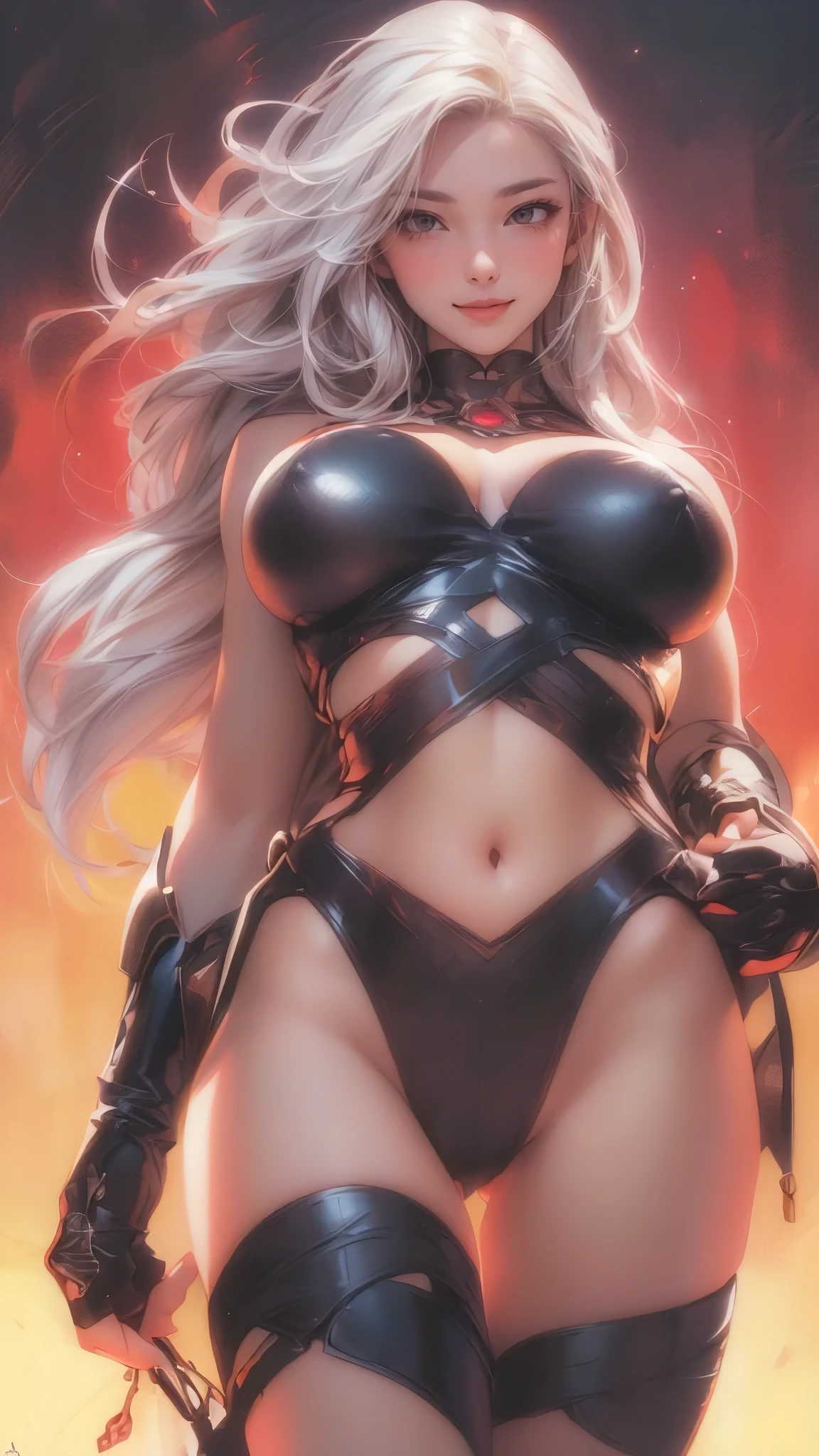 (best quality,4k,8k,highres,masterpiece:1.2),ultra-detailed,(realistic,photorealistic,photo-realistic:1.37), illustration by artgerm and gerald brom, attractive woman, perfect body, huge breasts, hyperfeminine curves, cute and playful pose, vibrant, emotive expressions