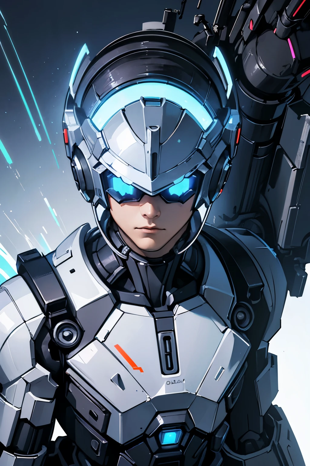 Masterpiece, Highest quality, Detailed,Nebula, 4k, Mechanical,Mecha, Cyberpunk,Darkness, (Mechanical structure:1.5),TRPG, (1 male), android, machine, (((a pistol))), robot, sci-fi, large, white clothing, silent, inorganic, human face, cycling eyewear, (((mirror lenses))), ((half-body)), HD face, a men who is twenty-five years old, (((white background))), simple background, xenosaga, KOS-MOS, (muscular), standing bolt upright, Eye Level, ((body shot)), ((cyberpunk Helmet)), adult, ((close up))