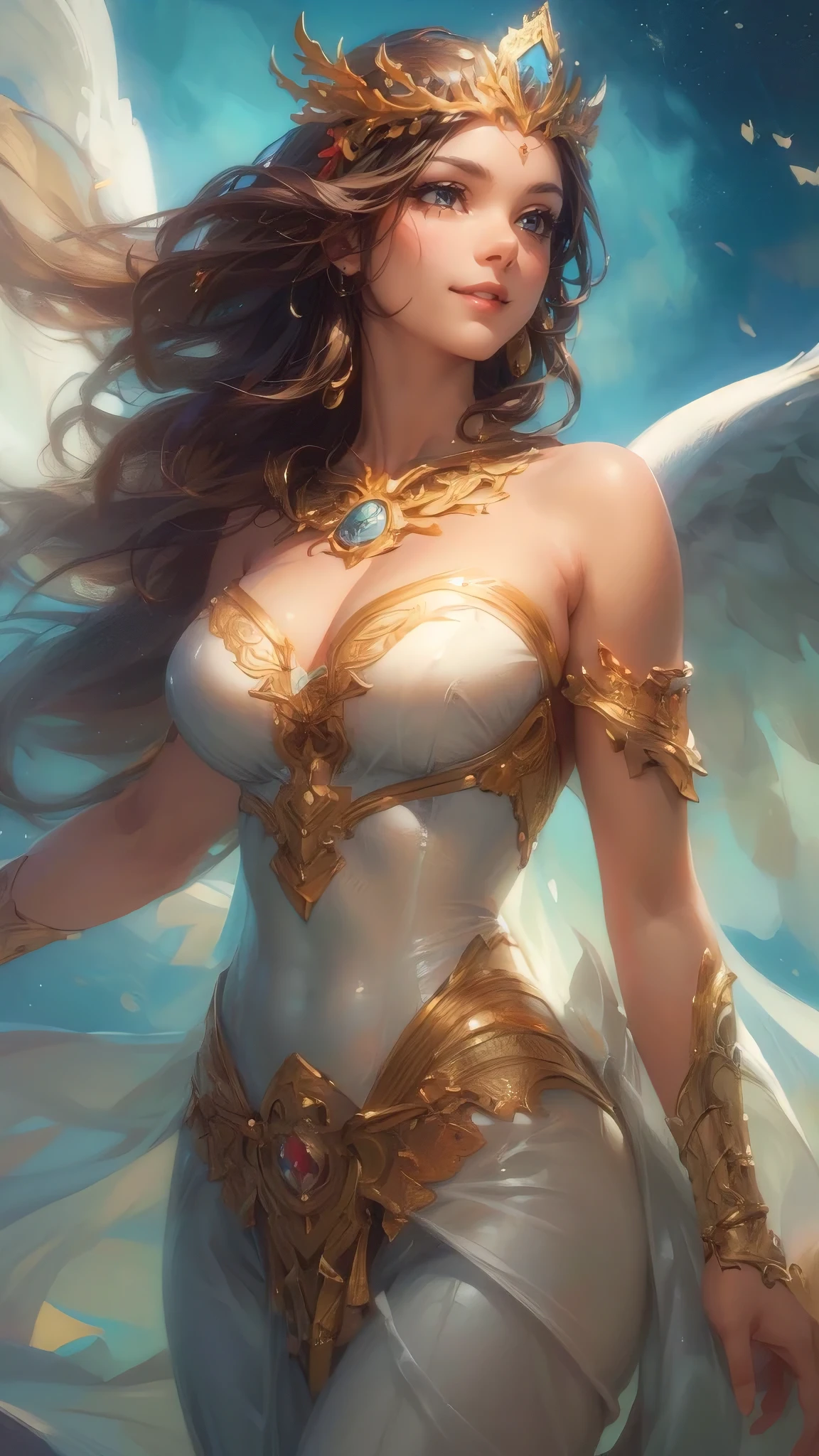 (best quality,4k,8k,highres,masterpiece:1.2),ultra-detailed,(realistic,photorealistic,photo-realistic:1.37), illustration by artgerm and gerald brom, attractive woman, perfect body, huge breasts, hyperfeminine curves, cute and playful pose, vibrant, emotive expressions