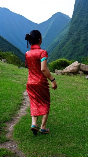Ancient Chinese woman walking alone