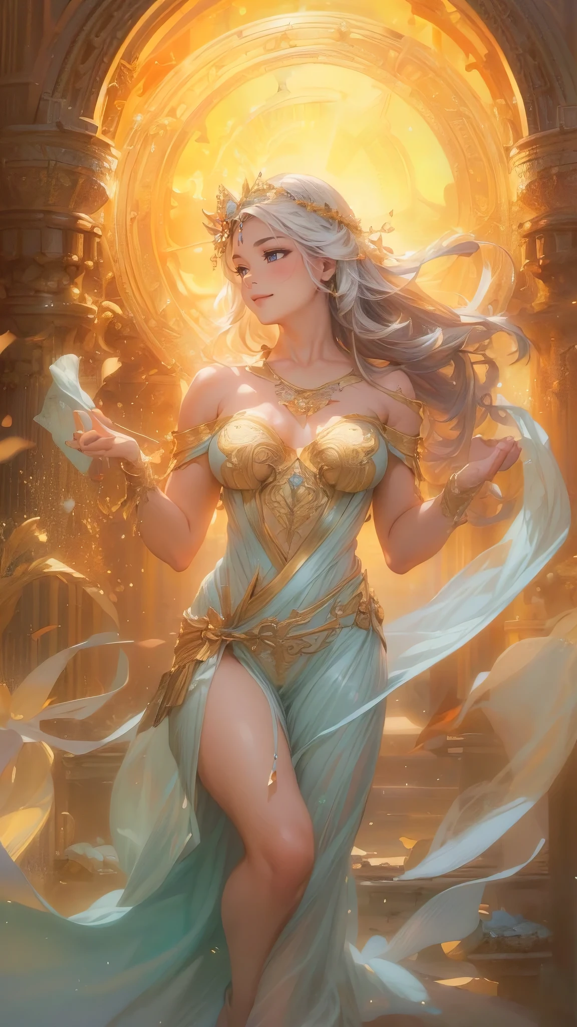 (best quality,4k,8k,highres,masterpiece:1.2),ultra-detailed,(realistic,photorealistic,photo-realistic:1.37), illustration by artgerm and gerald brom, attractive woman, perfect body, huge breasts, hyperfeminine curves, cute and playful pose, vibrant, emotive expressions
