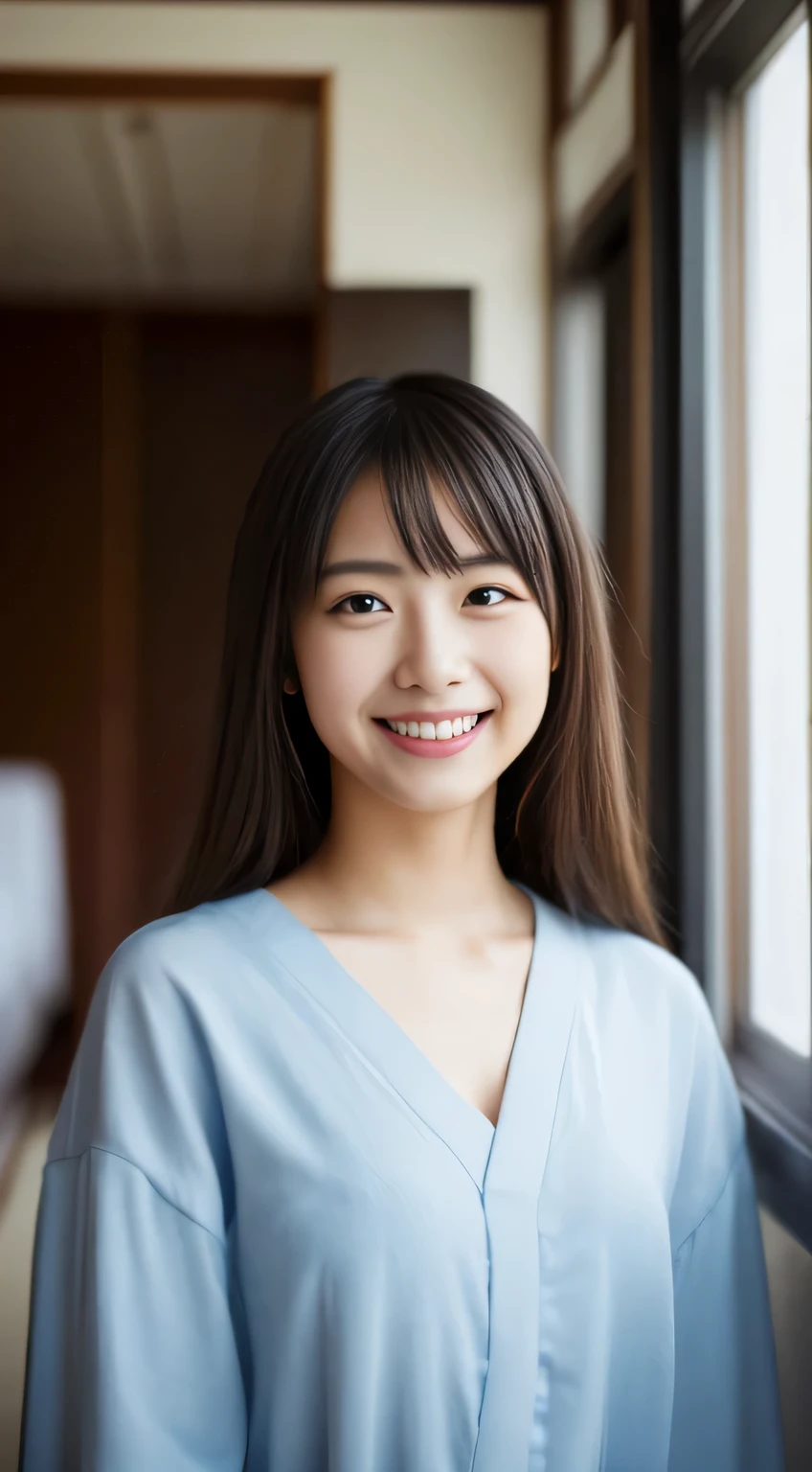 masterpiece,best quality,(Japanese ),((Beautiful girl)),indoor,(perfect body beauty:1.2),(shy smile),beautiful teeth,