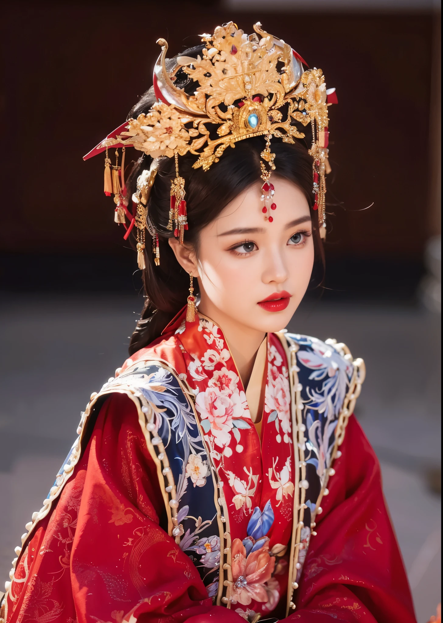 Game Art,Best image quality,Maximum resolution,8k,(A half-length photo),(portrait),(Head close-up),(Rule of Thirds),Unreal Engine 5 rendering works,20 year old girl,((Queen)),The eyes are very detailed,(Large Breasts),Elegant and noble,Movie Lighting,Ray Tracing,Game CG,((3D Unreal Engine)),OC rendering reflection mode,4K,Ultra-clear,Sensual,Translucent lace,Fair and plump figure,Pretty Face,Glossy Gel Coat,身着华贵礼服的Queen,Crystal Gem Crown,Necklace jewelry,blue eyes,The tattoo is very three-dimensional,Gorgeous and intricate tattoo designs,Ultra-clear portrait,Sexy thick lips(Red lipstick),Chinese bride,Queen