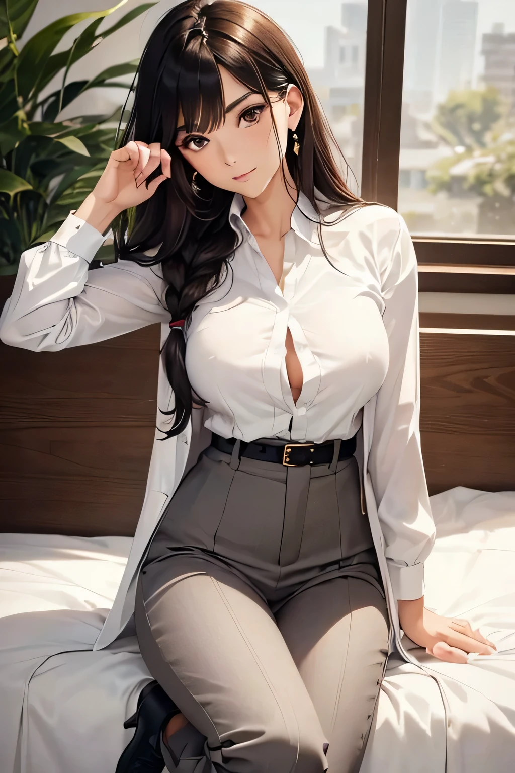highest quality、High resolution、Detailed Background、(Beautiful face in every detail:1.4)、Anatomically correct、(Draw the usual number of fingers:1.2)、(Detailed facial expressions)、(Detailed eyes:1.2)、(Detailed eyes:1.2)、Beautiful, smooth skin、Beautiful women in their 20s、(Huge breasts:1.2)、(Highly detailed face:1.4)、Brown Hair、Black Hair、Braided long hair、Wavy Hairstyle、Cute hairstyle、well-groomed eyebrows、Perfect body line、Calm atmosphere、Express yourself with confidence、cute gesture、He looks at me with a very trusting expression.、National park、Cowboy Shot、

Pair it with a black tailored jacket and wide leg trousers、
Choose a simple white blouse、Creates a sense of cleanliness、
Choose gold or silver accessories、Gives a simple and sophisticated impression、
Wear black heeled pumps or boots、Tightens the whole、

Choose a midi-length floral dresark the waist with a belt、Tightens the silhouette、
By putting on a cardigan in a calm tone、Adds elegance、
Match it with a bag and pumps in a neutral color.、Putting it all together、

Pair it with a navy or grey tailored jacket and slim-fitting trousers.、
Choose a simple white shirt、Gives a clean impression、
Add pearl and diamond accessories、Adds a classy accent、
Wear pumps or loafers in neutral colors、It creates a stylish look、
very beautiful