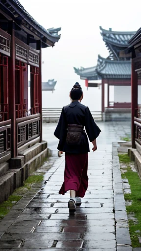 Ancient Chinese woman walking alone、photograph