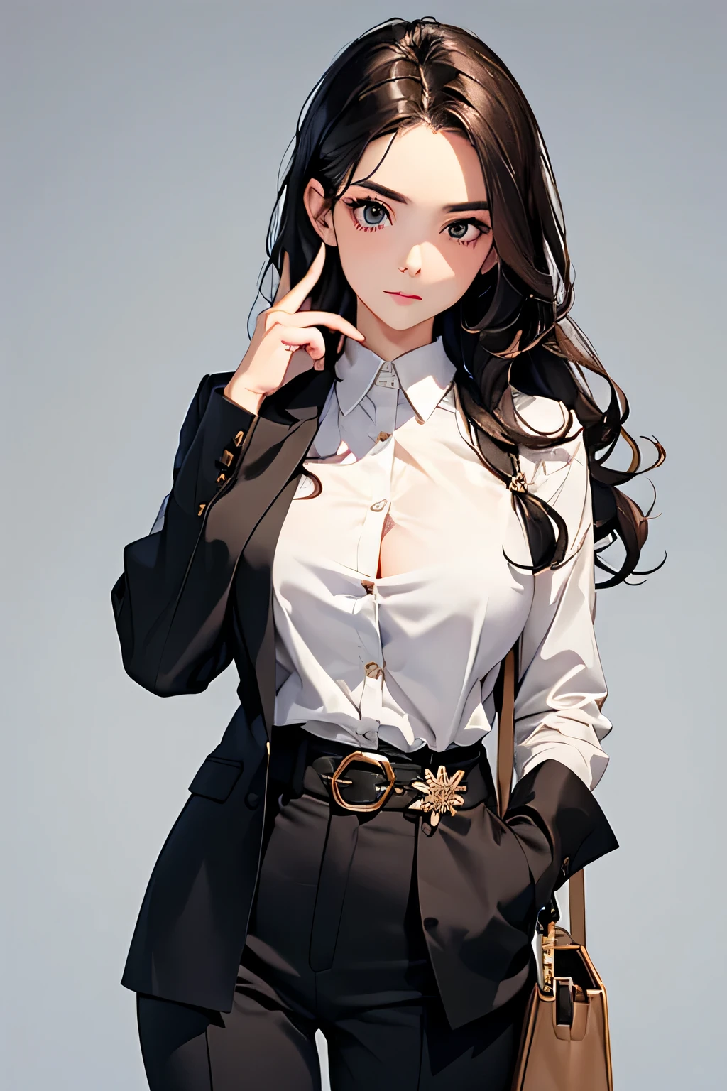 highest quality、High resolution、Detailed Background、(Beautiful face in every detail:1.4)、Anatomically correct、(Draw the usual number of fingers:1.2)、(Detailed facial expressions)、(Detailed eyes:1.2)、(Detailed eyes:1.2)、Beautiful, smooth skin、Beautiful women in their 20s、(Huge breasts:1.2)、(Highly detailed face:1.4)、Brown Hair、Black Hair、Braided long hair、Wavy Hairstyle、Cute hairstyle、well-groomed eyebrows、Perfect body line、Calm atmosphere、Express yourself with confidence、cute gesture、He looks at me with a very trusting expression.、Cowboy Shot、
Pair it with a black tailored jacket and wide leg trousers、
Choose a simple white blouse、Creates a sense of cleanliness、
Choose gold or silver accessories、Gives a simple and sophisticated impression、
Wear black heeled pumps or boots、Tightens the whole、
Choose a midi-length floral dresark the waist with a belt、Tightens the silhouette、
By putting on a cardigan in a calm tone、Adds elegance、
Match it with a bag and pumps in a neutral color.、Putting it all together、very beautiful
