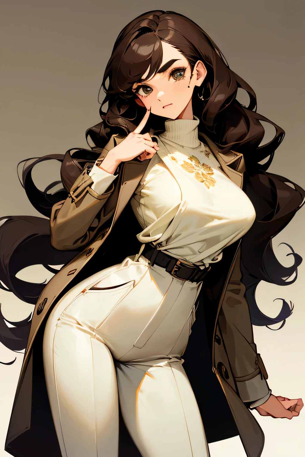 highest quality、High resolution、Detailed Background、(Beautiful face in every detail:1.4)、Anatomically correct、(Draw the usual number of fingers:1.2)、(Detailed facial expressions)、(Detailed eyes:1.2)、(Detailed eyes:1.2)、Beautiful, smooth skin、Beautiful women in their 20s、(Huge breasts:1.2)、(Highly detailed face:1.4)、Brown Hair、Black Hair、Braided long hair、Wavy Hairstyle、Cute hairstyle、well-groomed eyebrows、Perfect body line、Calm atmosphere、Express yourself with confidence、cute gesture、He looks at me with a very trusting expression.、Outdoor Shot、Cowboy Shot、

Pair a neutral turtleneck sweater with tapered pants.、
Wear a trench coat with sharp lines、Gives off an urban vibe、
Pair it with minimalist accessories and bags.、Gives a modern impression、
Wear sneakers or ankle boots、Combines casual and sophisticated style、

Choose a midi-length floral dresark the waist with a belt、Tightens the silhouette、
By putting on a cardigan in a calm tone、Adds elegance、
Match it with a bag and pumps in a neutral color.、Putting it all together、very beautiful