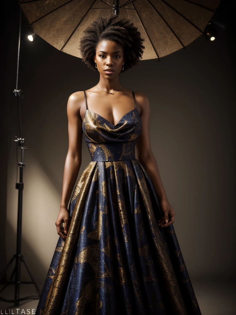African woman, short dress, posing, black clothing, full body, detailed background, ultradetailed, HD, 8K, highlights, good lighting, ((art by Emmanuelle Moureaux and (Wangechi Mutu:1.1))), nostalgia , Professional high detail photography, detailed skin, textured skin, skin pores, skin details, ((detailed pupils)), high details, photorealistic, sharp focus, nikon d7500 24mm, f/1.4, ISO 100, 1/ 1600s, UHD 64k, RAW, unedited photography, depth of field, bokeh, dramatic