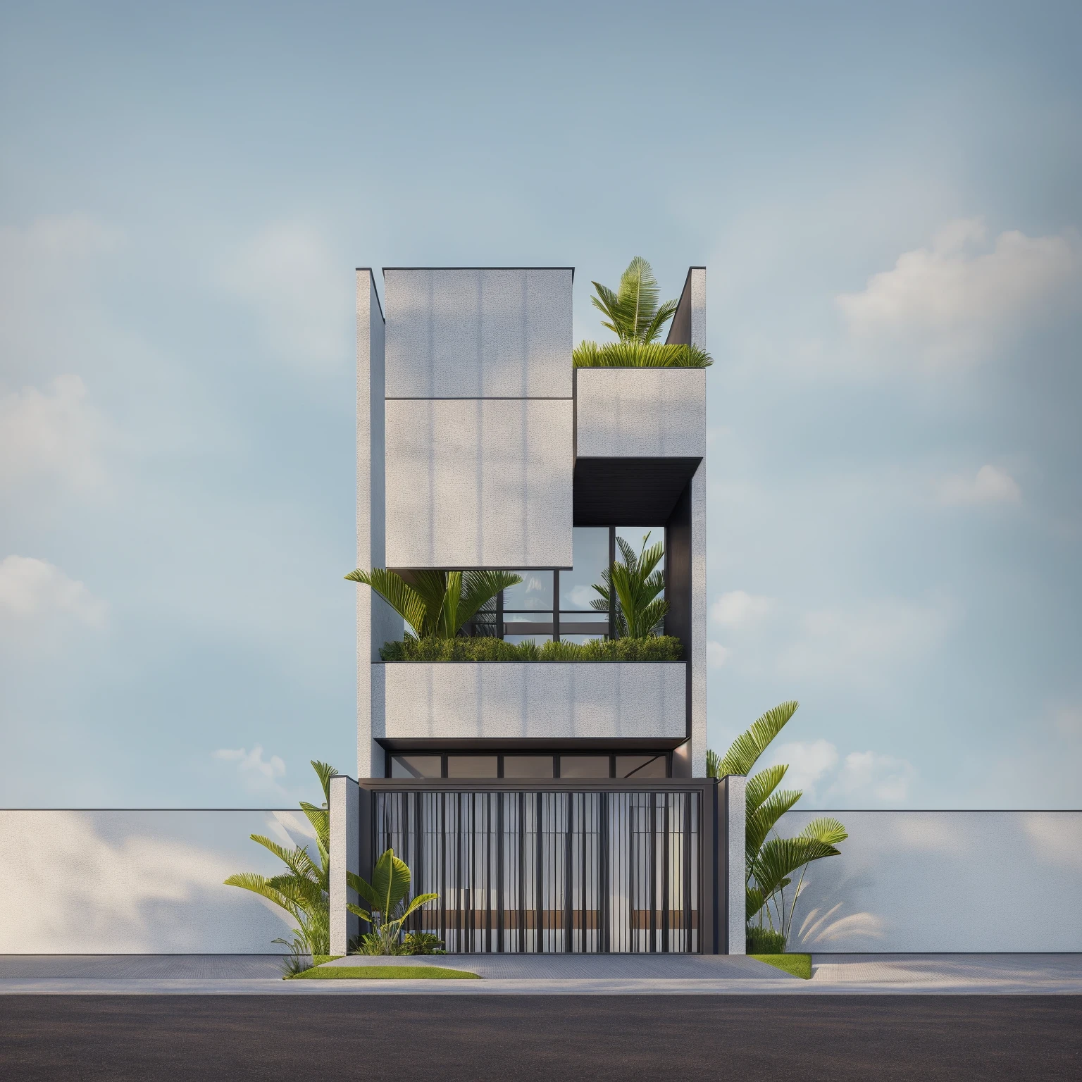 1 morden house, cofe space:1.4, main material by white wall and wood, large yard, 1 road runs in front of the house, (RAW photo, real, best quality, masterpiece:1.2), look morden minimalist, 1 road in front of the house, shime ring light, light brighteness from indoor:1.2, dynamic lighting:1.3, (hyper realistic, photo-realistic:1.2), high quality, (dark lighting:1.2), perfect lighting, archdaily, wall covered with black corrugated iron panels:1.4