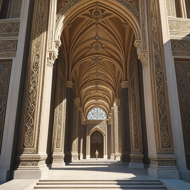 A breathtaking architectural masterpiece, adorned with intricate ornamental designs that spiraled into graceful curlicues, connecting the various elements in an mesmerizing dance of lines. The building, with its tall, columned facade, radiated an aura of grandeur and opulence, transporting one back in time to an era of unparalleled craftsmanship and attention to detail. The elaborate designs, etched into the stone walls, were a testament to the artist's mastery of the art of ornamentation, each line and curve harmoniously blending into the next, forming a symphony of geometric shapes and flowing curves. The play of light on the intr