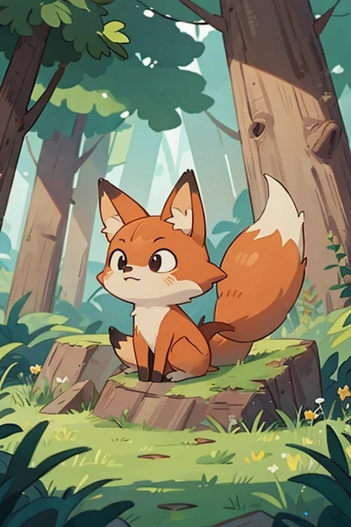 Cartoon,forest,Little Fox,think
