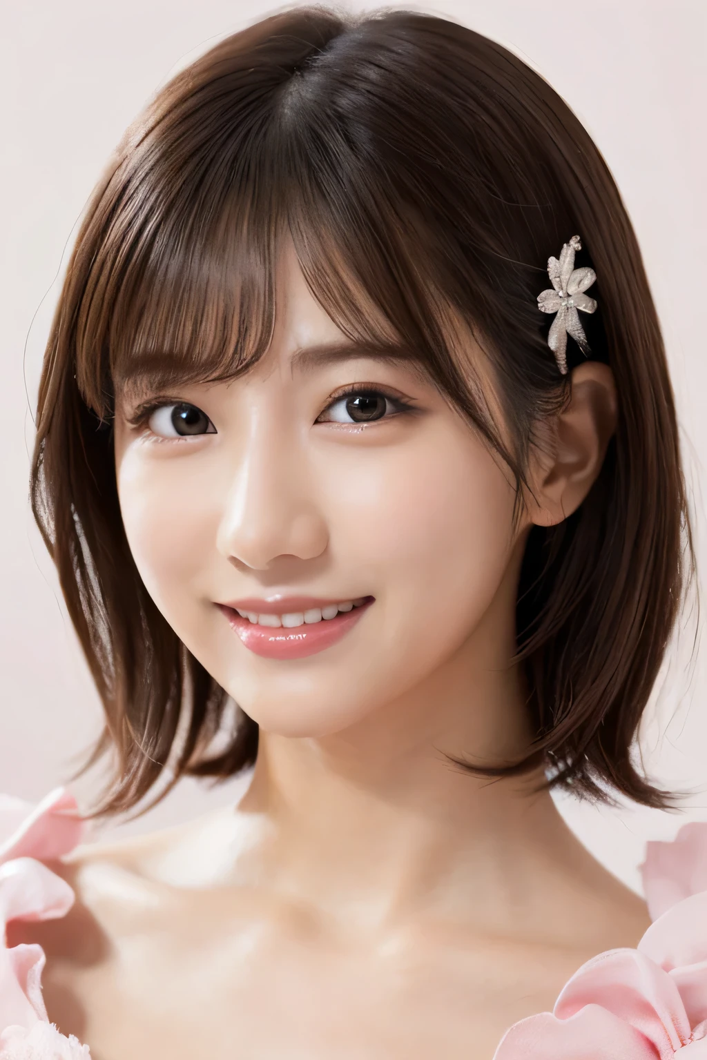 One Girl, (Wear a shocking pink idol costume:1.2), (Beautiful Japanese idol portrait photos),
(Simple background in light colors:1.3),
(RAW Photos, highest quality), (Realistic, photo-Realistic:1.4), masterpiece, 8K Portrait,
Very delicate and beautiful, Very detailed, 2k wallpaper, wonderful, In detail, Very detailed CG unity 8k wallpaper, 
Very detailedな, High resolution, 
Soft Light, Beautiful detailed girl, Very detailed eyes and face, Beautiful and detailed nose, Beautiful details,
Cinema Lighting, Perfect Anatomy, 
Slender body, Flat Chest, Semi-short hair, Parted bangs, Bokeh, Dynamic Angle, A light smile,