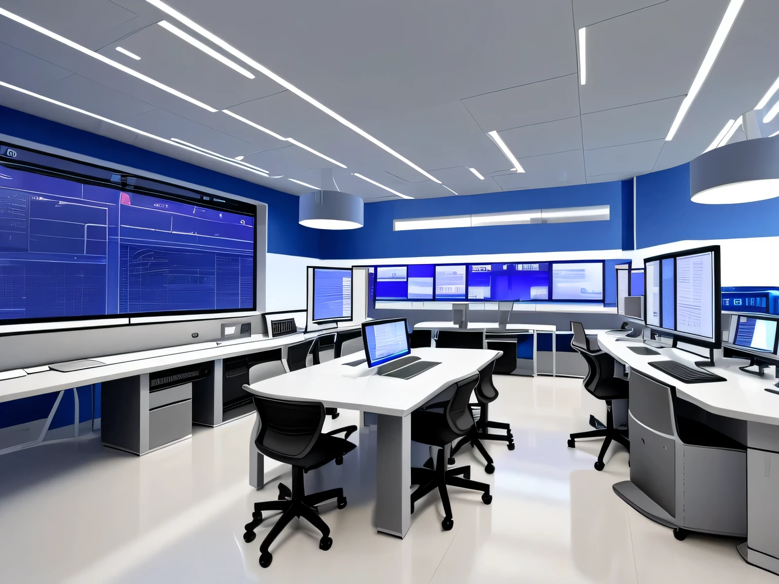 a modern futuristic tech lab with computer screens