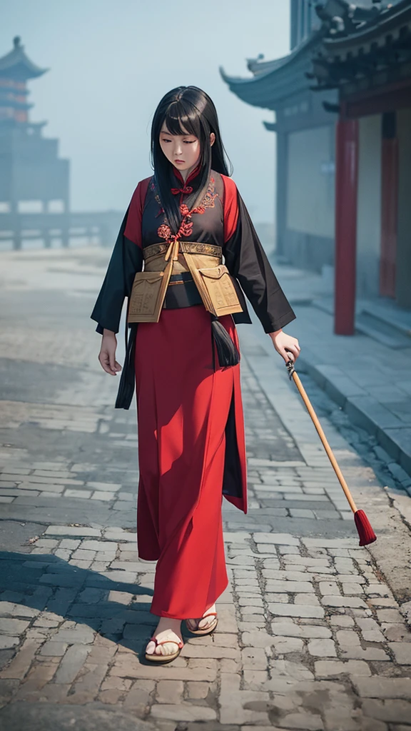 Ancient Chinese woman walking alone