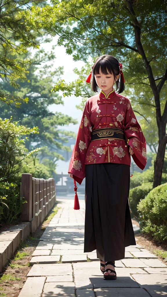 Ancient Chinese woman walking alone