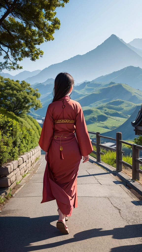 Ancient Chinese woman walking alone