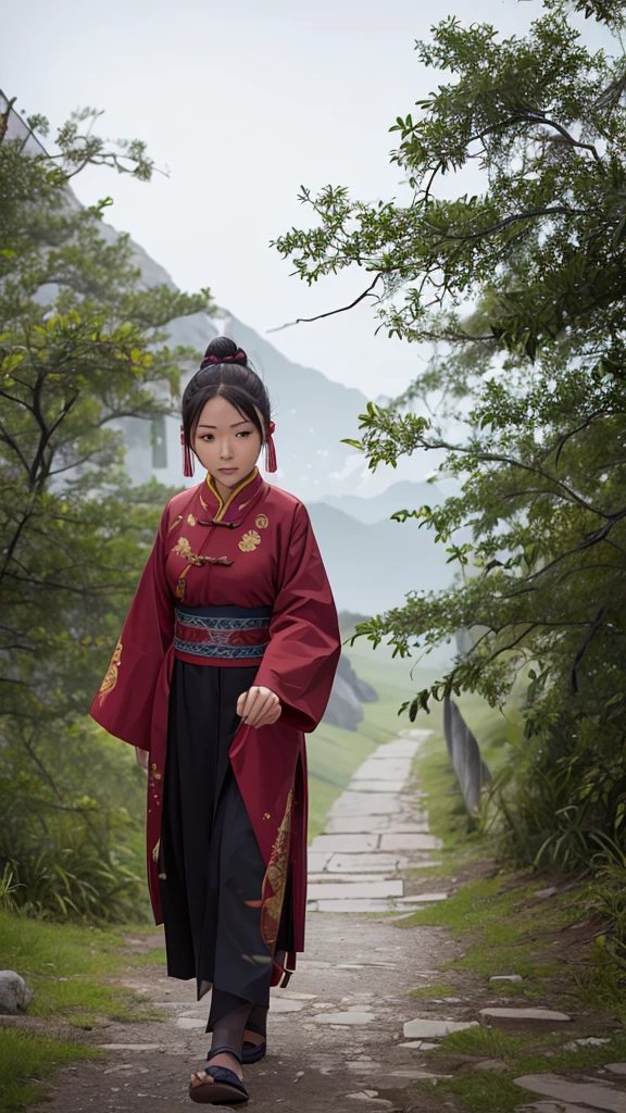 Ancient Chinese woman walking alone
