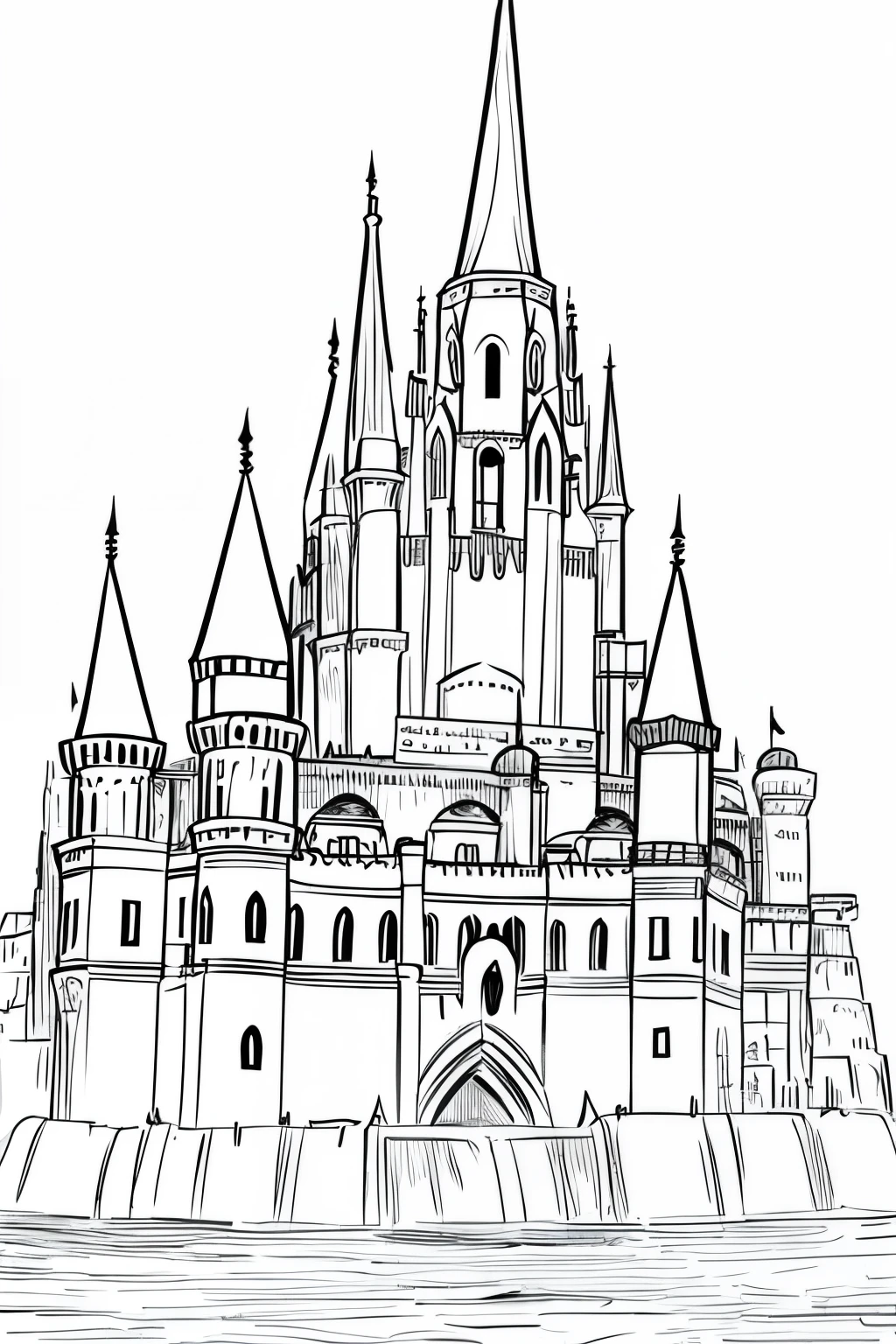 medieval dnd fantasy castle, very light colored grey scale
