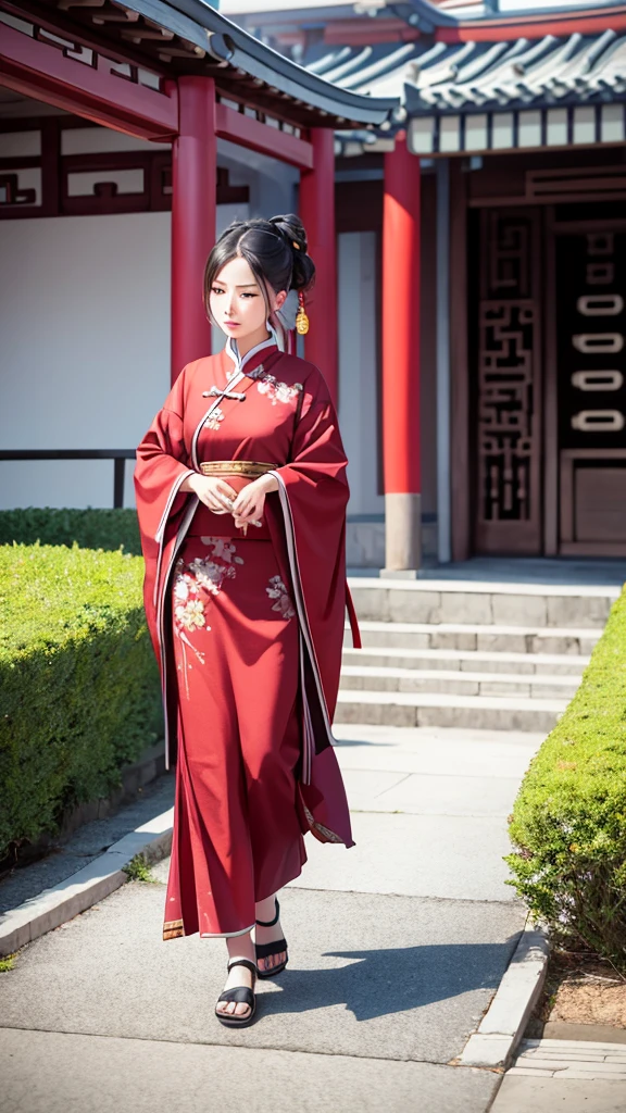 Ancient Chinese woman walking alone