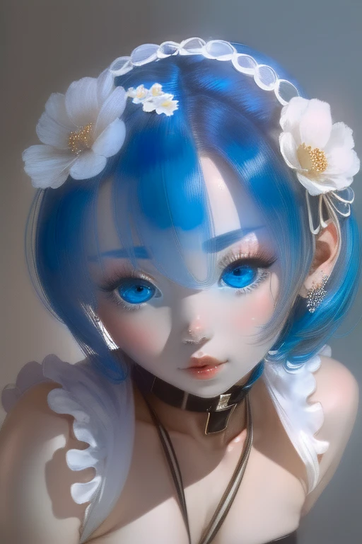 (masterpiece, highest quality, High resolution:1.2), One Girl, alone,Ram,(Close-up)、blue eyes、Blue Hair、Seductive pose