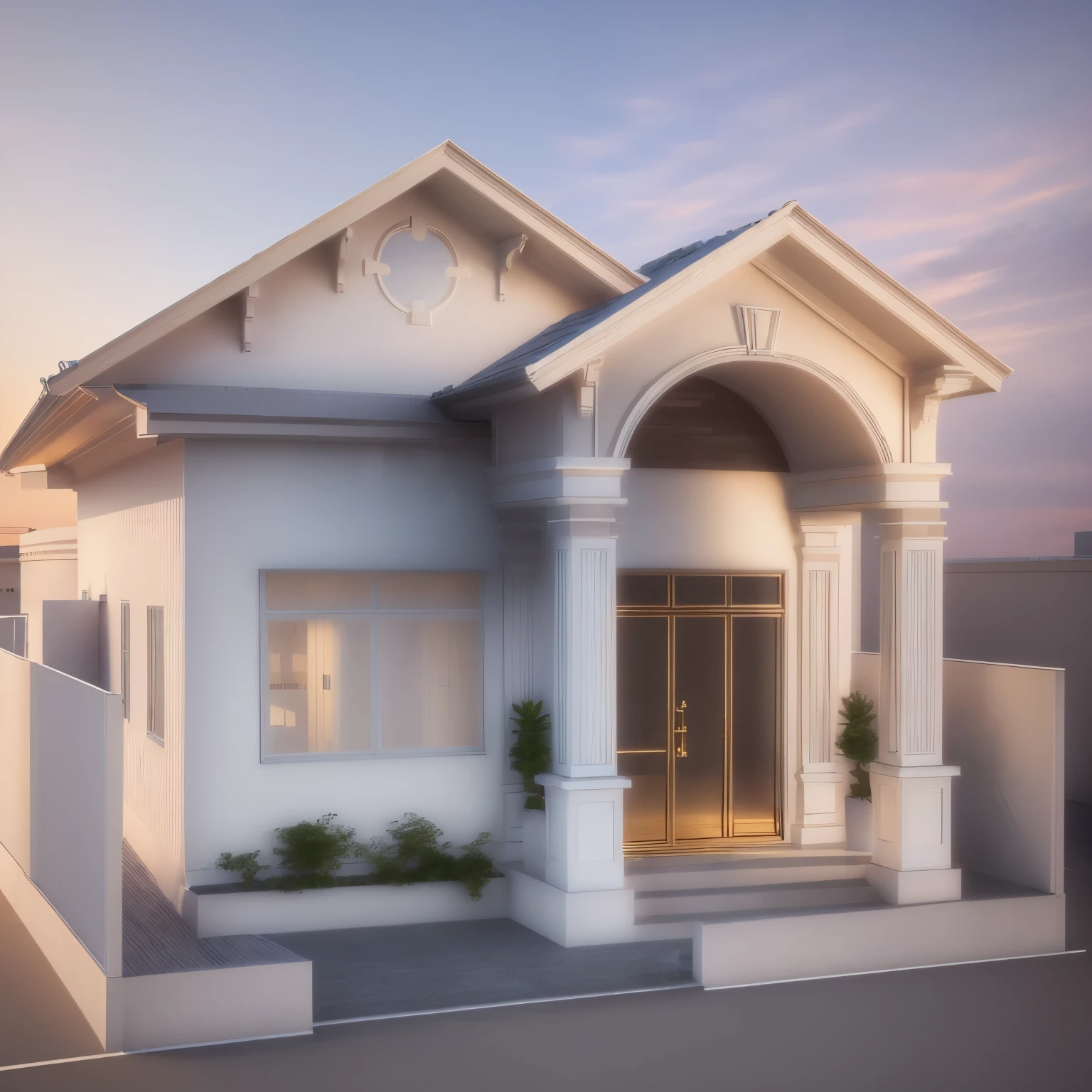 a rendering of a small house with a balcony and a balcony, neo - classical style, frontview, 3d highly detailed, 3 d highly detailed, exterior design, classicism style, 3 d rendering, 3d rendering, complete house, all white render, with 3 d render, with 3d render, front-view, front view dramatic, neoclassical style