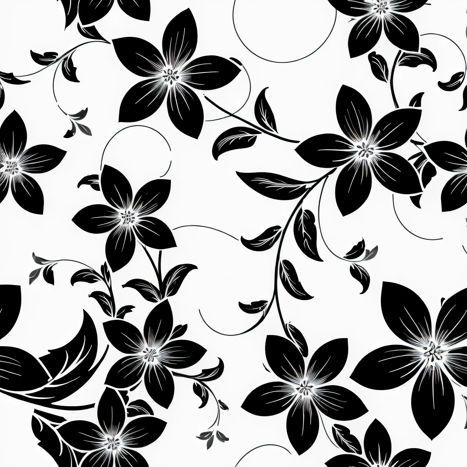 a black and white floral pattern with leaves and flowers, repeating pattern. seamless, black and white color only, wallpaper design, black and white background, black and white colors, black flowers, floral pattern, black and white color, black and white vector art, flowery wallpaper, dark flower pattern wallpaper, repeating pattern, wallpaper pattern, black and white coloring, wallpaper art