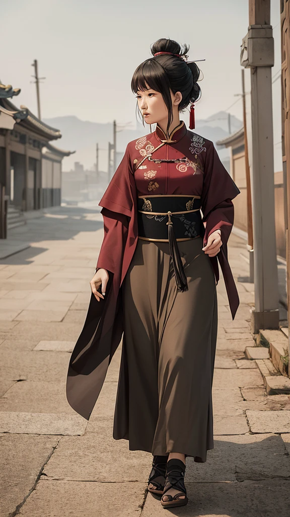 Ancient Chinese woman walking alone