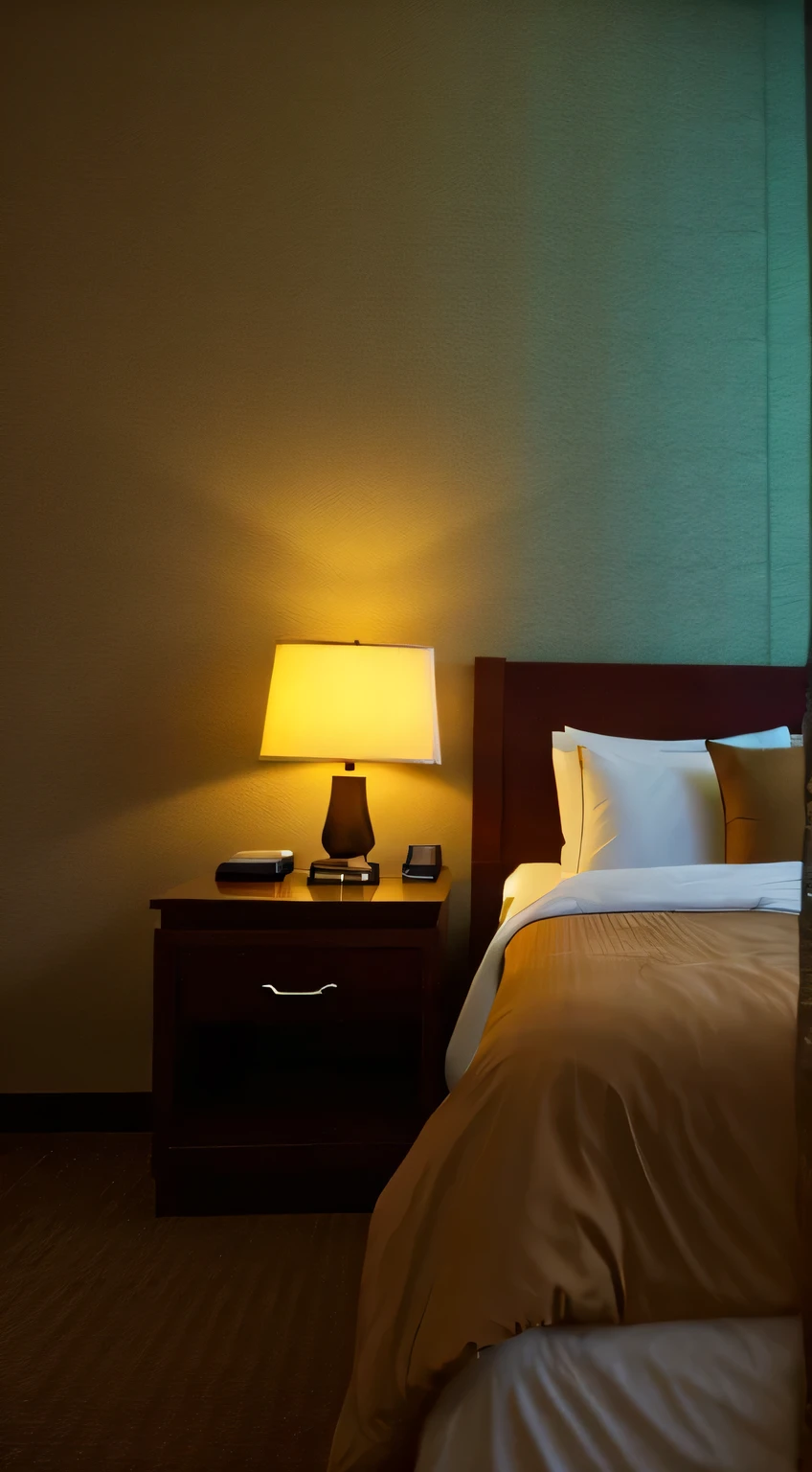 Hotel bed、night、indirect lighting