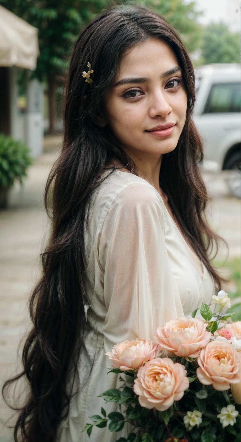 south asian facial features. girl. Should look very beautiful. pretty. Highly detailed and hyper realistic. The skin texture should be highly detailed and extremely accurate. thick black hair and brown eyes. Face must be accurate. Highly detailed face and facial features. Extremely accurate representation of face and facial features. Face should be highly detailed and hyper realistic. Every thing from the body should be extremely perfect and realistic. hyper realistic. Skin texture is natural and realistic. Face is realistic and extremely detailed. Eyes are detailed and accurate. Highly accurate. eyes should be realistic and accurate. hyper detailed. perfect details. realistic proportions. hyper realistic skin texture. smiling. black eyes. eyes are black.