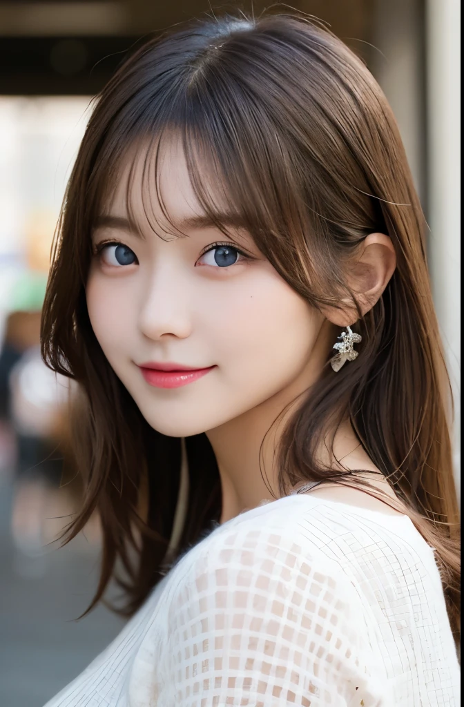 Tabletop, highest quality, shape, Very detailed, finely, High resolution, 8K Wallpaper, 完璧なダイナミックな構shape, Beautiful and detailed blue eyes, Beautiful blonde, Women's fashion summer,Medium Hair,Large Breasts, Natural color lip, Bold sexy pose,smile,Harajuku、20 year old girl、cute、Sexy shot of the camera