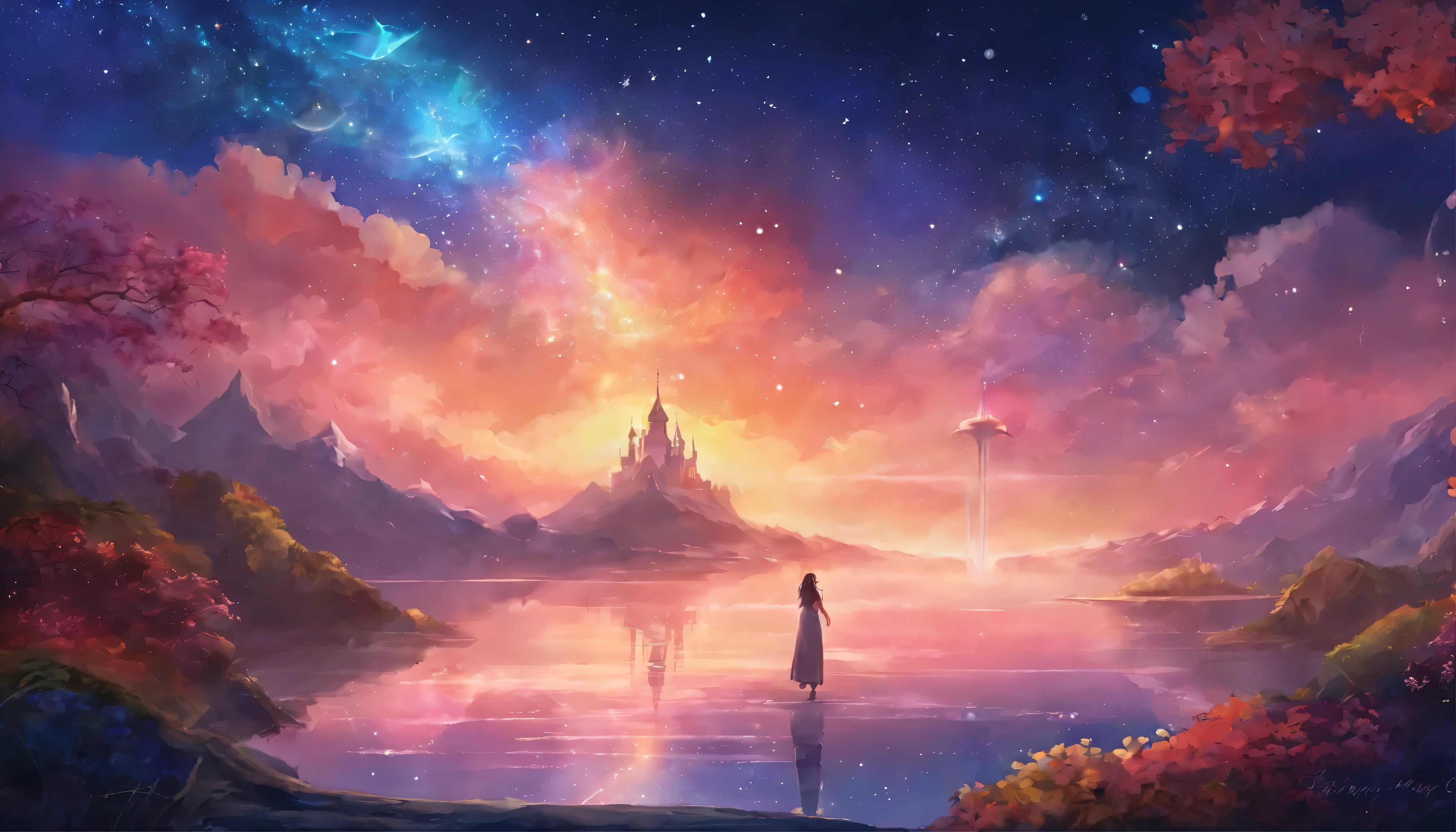 starry sky,performer,klein sea,Milky Way,Sakura NS,4k