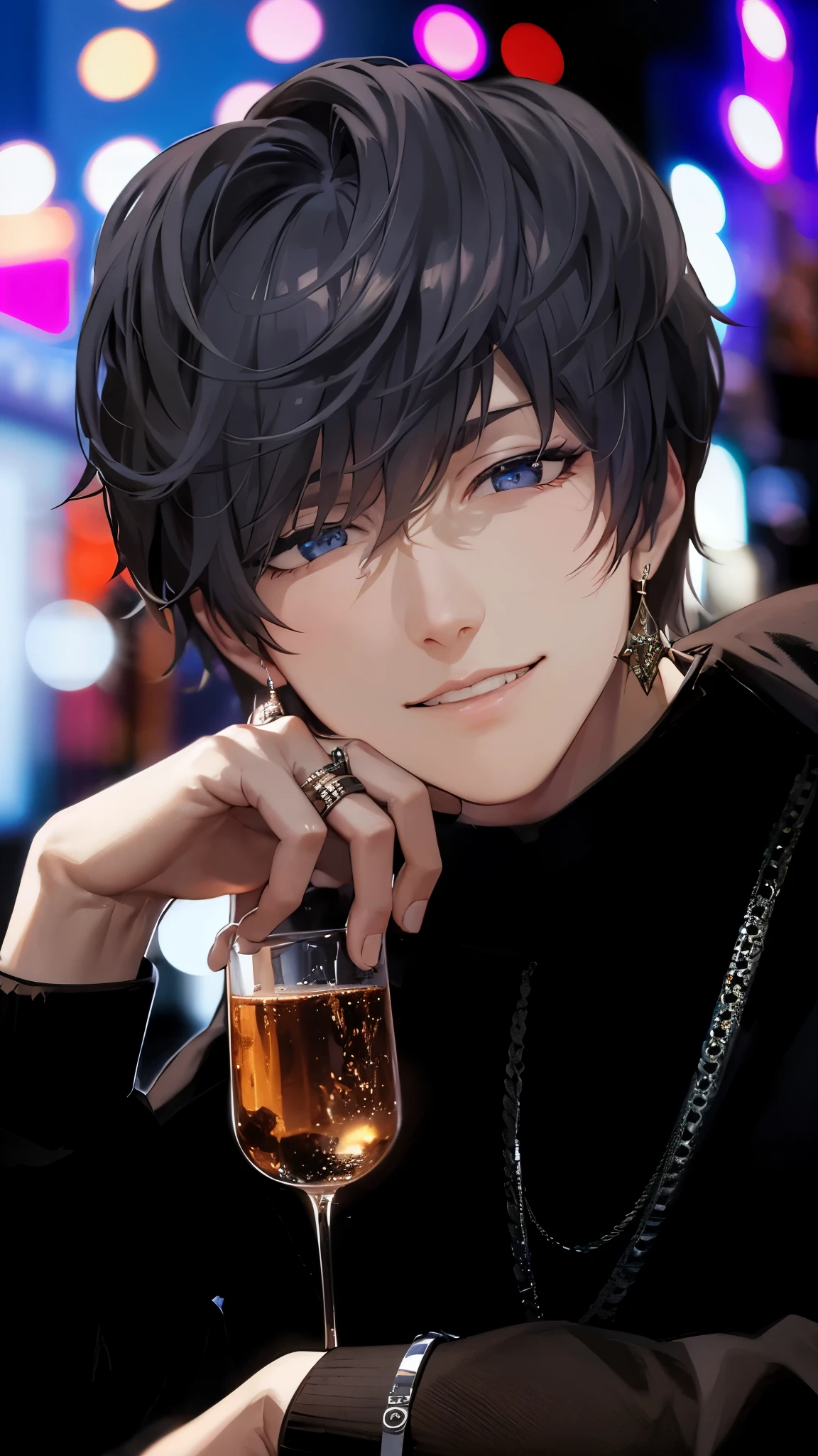 a handsome guy、Serious expression、Cool and beautiful face、Highly Detailed CG Unity 8K Wallpaper, (super masterpiece, Beautiful person, well detailed face polluted smile, It's photorealistic, Hyperrealistic)Cool and handsome face、Neon background