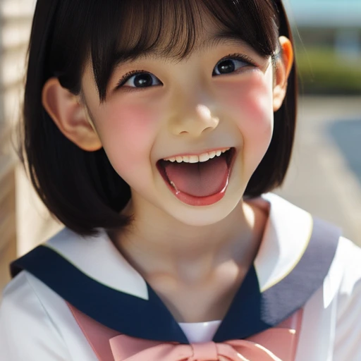 Japanese,,Short black hair,profile,Turn to the side,Look up,Face close-up,Please open your mouth wide,Stick your tongue out.,Show me your tongue,cute,Summer sailor uniform