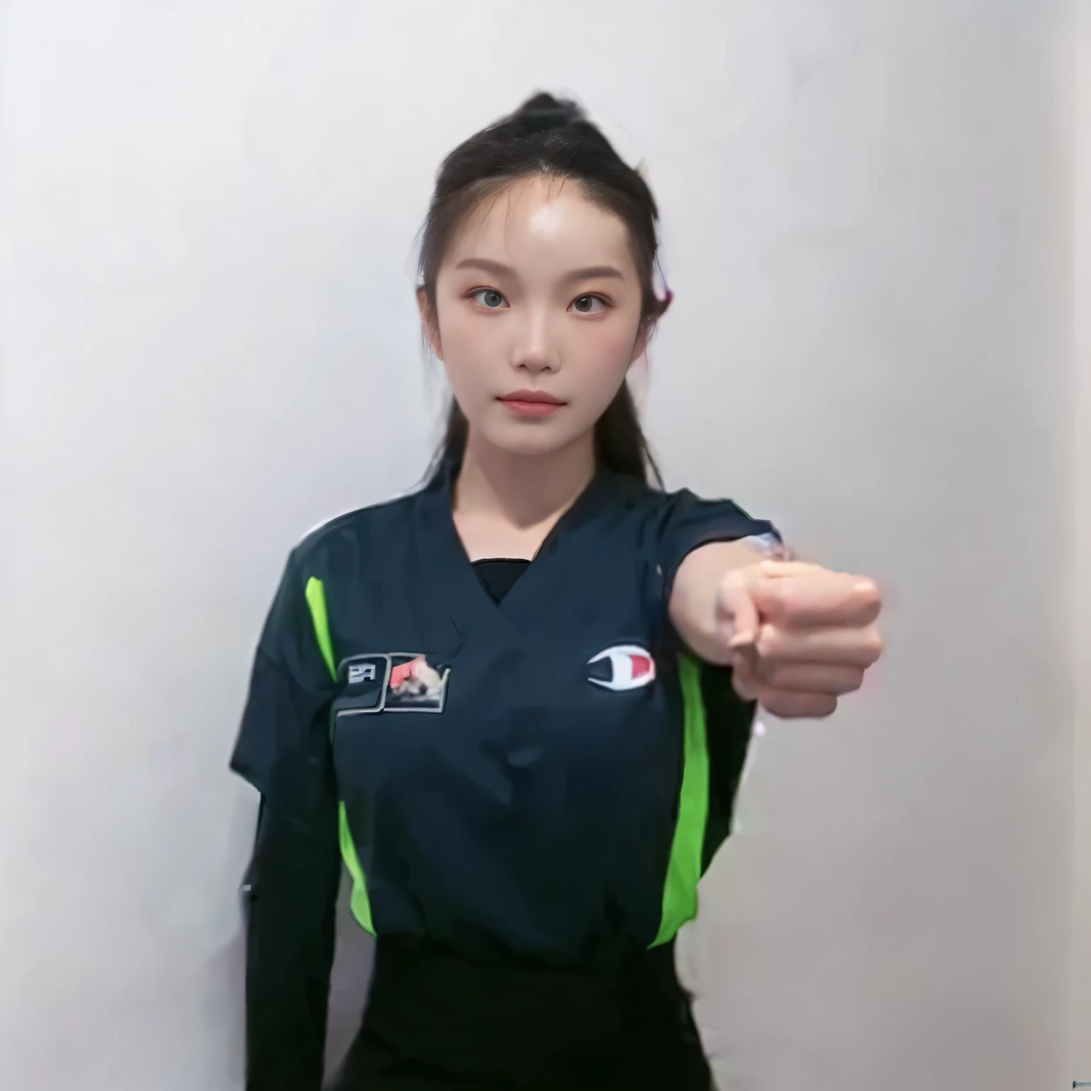 a close up of a person pointing a finger at the camera, fighting stance, jung gi kim, shin min jeong, fighting pose, t pose, with pointing finger, in the style of sifu 🔥 😎 🕹️ 👀 :2, heonhwa choe, pointing, shooting pose, t-pose, t - pose, various pose, jiyun chae