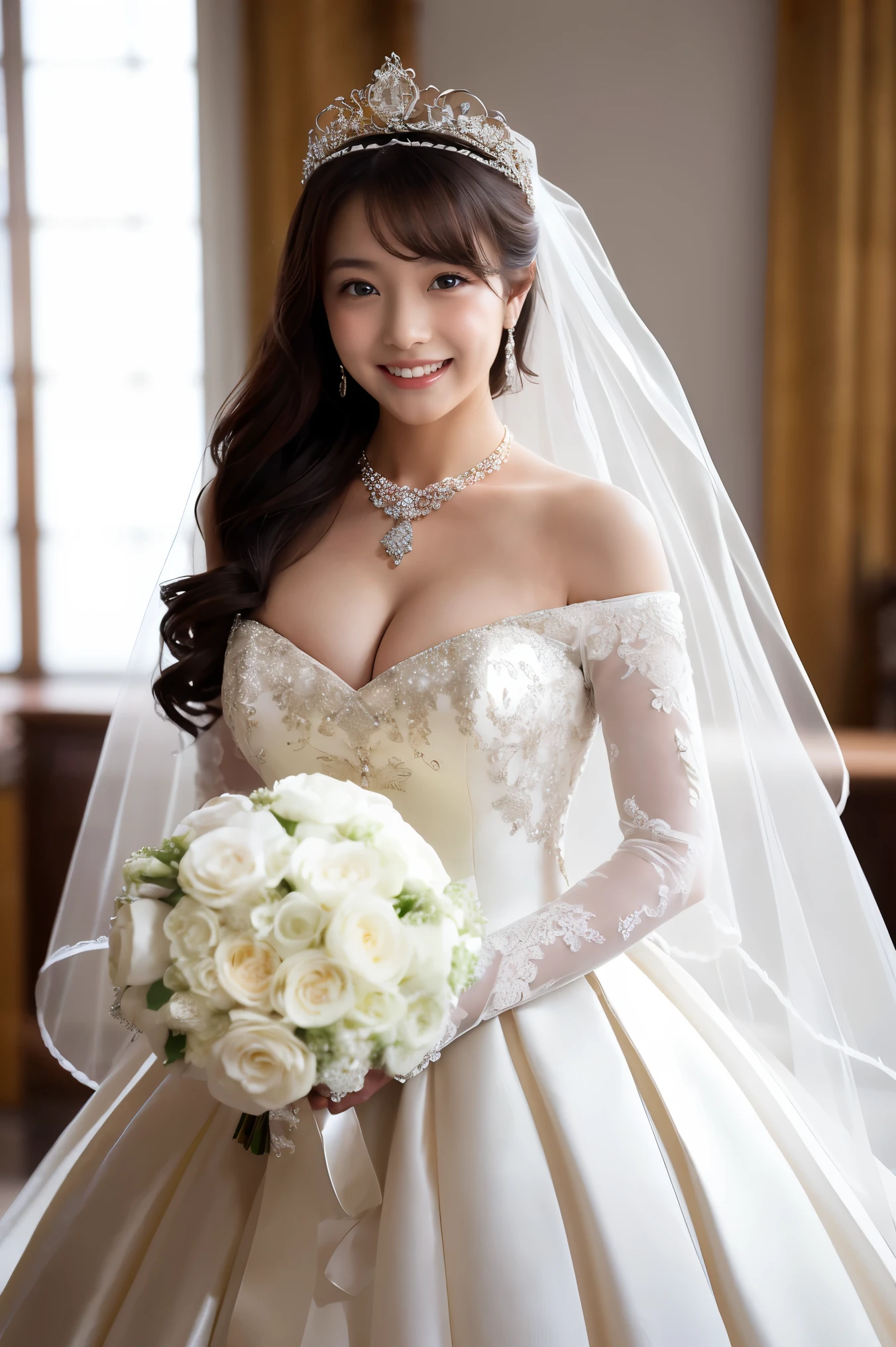 arafed woman in a wedding dress holding a bouquet of roses, lovely woman, with flowers, sakimi chan, 奈良美智, photo taken with nikon d750, photo taken with nikon d 7 5 0, cute elegant pose, taken with canon eos 5 d mark iv, beautiful asian girl, deayami kojima