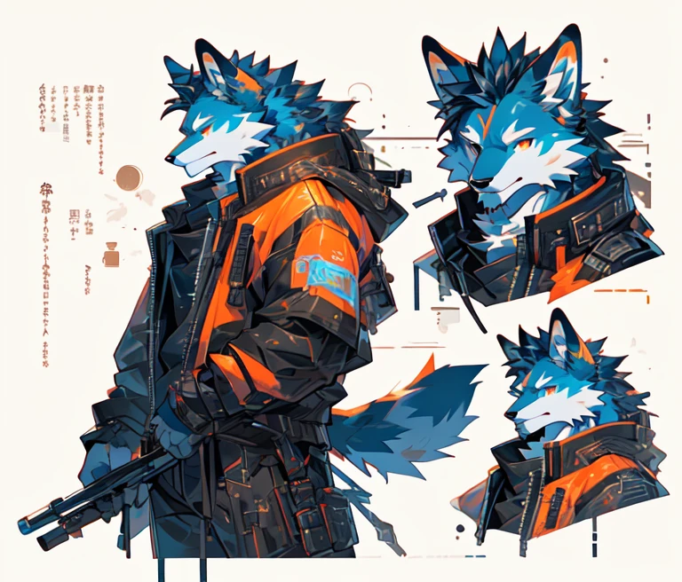 There are four different cat pictures，Their eyes are also different, Ferson commission, Adaptable personality, Reference table, Ferson furry art commission, wolf Ferson, gorgeous werefox Ferson, Suitable for whole body, Ferson art, furaffinity Ferson, Ferson!!!!, [ role conception ], character Reference table, hyena Ferson, furry Ferson，Refer to this appearance，illustration，modern，Cyberpunk，an inventor，Reference picture appearance generation scenario，Cyberpunk风格，Cool，The protagonist squatted on the eaves and observed the ground