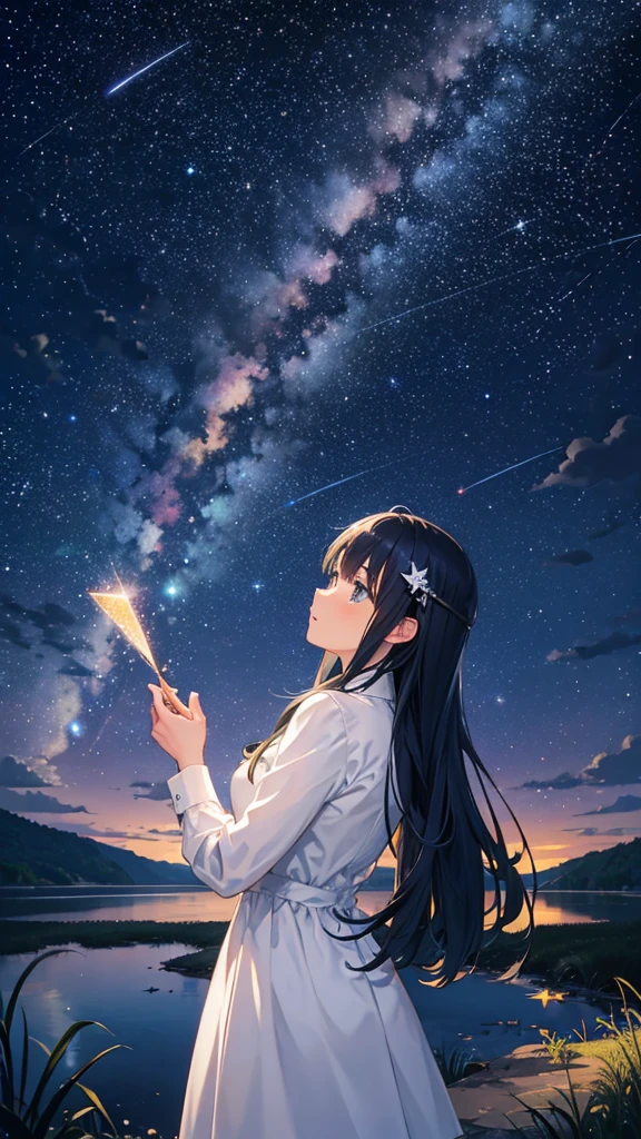 Starry Sky、Meteors、comet、milky way、shooting star、lake、nature、Spectacular views