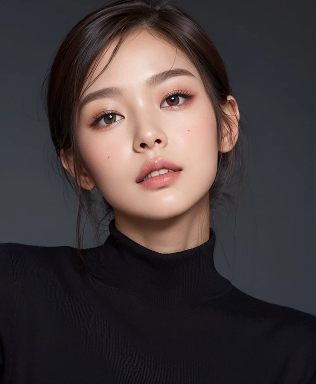 Close-up of a woman in a black turtleneck sweater., Beautiful young Korean woman, Beautiful young Korean woman, Young and attractive Korean face, Beautiful Korean Women, Beautiful Chinese model., Popular Korean makeup, Young pretty pale asian face, Popular Korean makeup, Tomorrow, Brother Tran, Beautiful Asian Faces, Blackpink Jenny, Honghwa 6